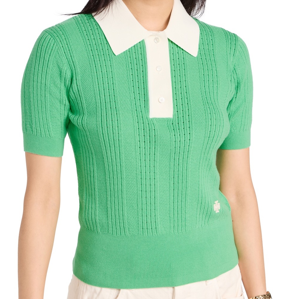Tory Burch Green Collared Knit Top